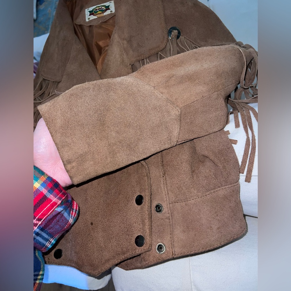 Vintage 80s Brown Genuine Leather suede Jacket Fringe Cowgirl Southwestern - Picture 8 of 17